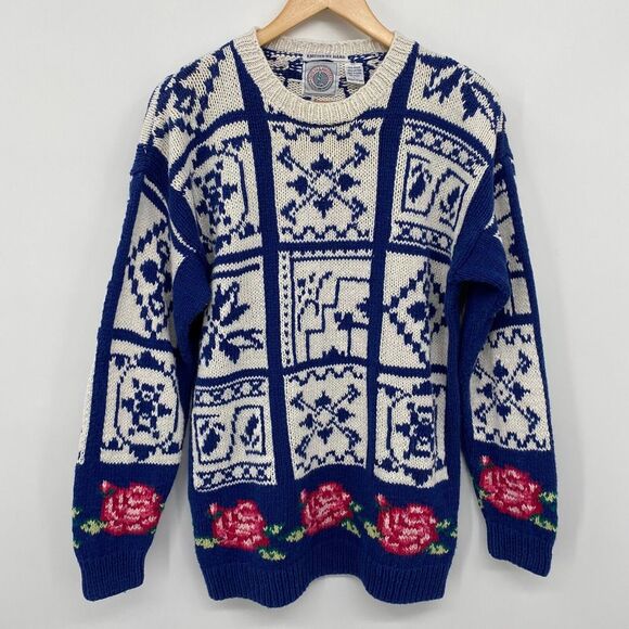 Vintage 90s Sweater Y2K Jumper Size Large‎ Hand Knit Pullover Cape Isle Knitters - Picture 1 of 11